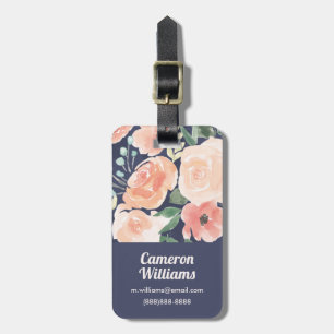 Étiquette À Bagage Pêche de floraison du plaisir et roses et pavots