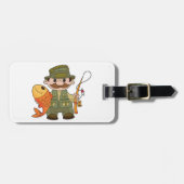 Étiquette À Bagage Pêcheur de dessin animé avec Gros Catch Funny Fish (Devant horizontal)