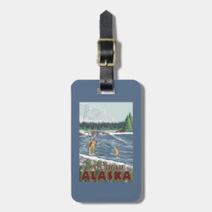 Étiquette À Bagage Pêcheur de mouche - Latouche, Alaska
