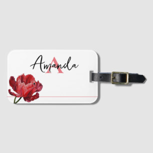 Étiquette À Bagage Peint rose élégant Tulipe Floral Monogramme