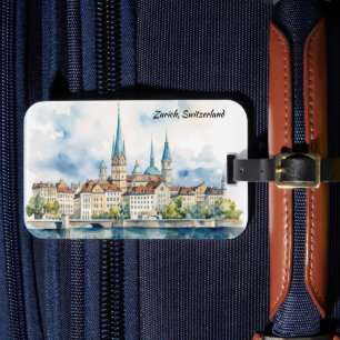 Étiquette À Bagage Peinture à l'aquarelle de Zurich Suisse