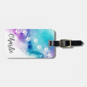 Étiquette À Bagage Peinture à l'eau violette Empreinte de patte (Devant horizontal)