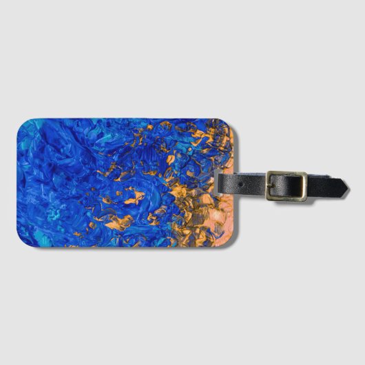 Étiquette À Bagage Peinture acrylique bleu or jaune d'Artsy Cobalt (Devant Horizontal)