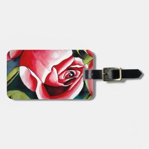 Étiquette À Bagage Peinture aquarelle d'art de bourgeon de rose rose