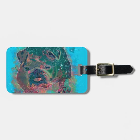 Étiquette À Bagage Peinture d'aquarelle d'éclaboussure de bouledogue (Devant horizontal)