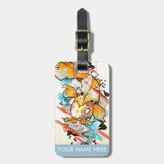 Étiquette À Bagage Peinture d'art d'aquarelle de poissons de Koi de (Devant Vertical)