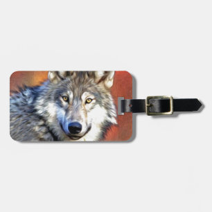Étiquette À Bagage Peinture d'art de loup gris