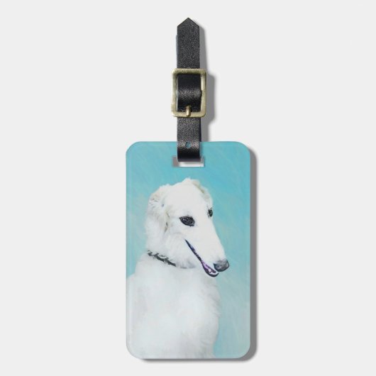 Étiquette À Bagage Peinture de Borzoi (Blanc) - Joli Chien d'origine (Devant Vertical)