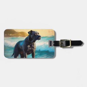 Étiquette À Bagage Peinture de Cane Corso faisant du surf sur la plag