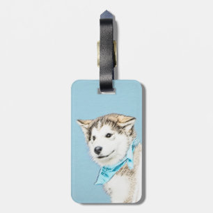 Étiquette À Bagage Peinture de chiot husky sibérien - Art original de