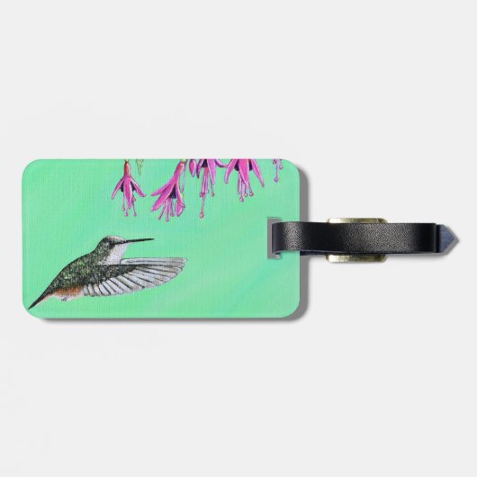 Étiquette À Bagage Peinture de colibri et Fuchsia (Dos horizontal)