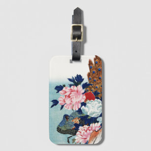 Étiquette À Bagage Peinture de fleurs de paon et de pivoines vintage
