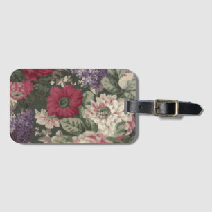 Étiquette À Bagage Peinture de fleurs vintage rouge rose bleu blanc