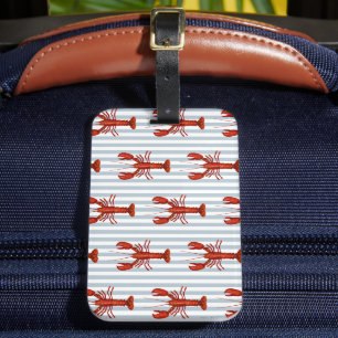 Étiquette À Bagage Peinture de homard Bleu Nautique Bleu Bande Côtièr