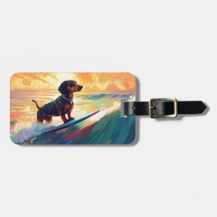 Étiquette À Bagage Peinture de surf à la plage de teckel