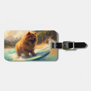 Étiquette À Bagage Peinture de surf de la plage de Chow Chow