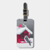 Étiquette À Bagage Peinture Downy Woodpecker - Art original pour oise (Devant Vertical)