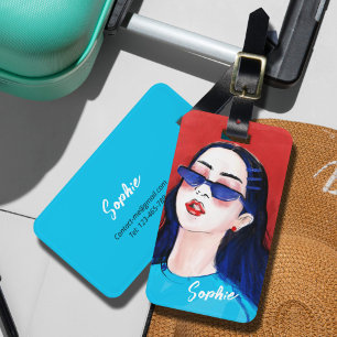Étiquette À Bagage Peinture féminine moderne à la mode rouge bleu vil