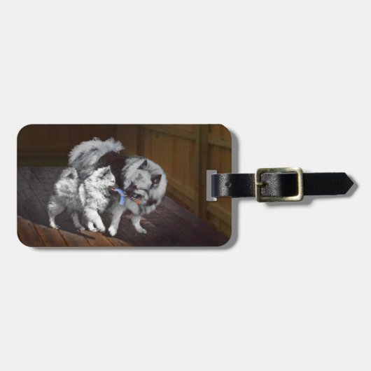 Étiquette À Bagage Peinture Keeshond Playtime - Jolie art original ch (Devant horizontal)