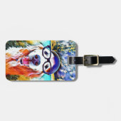 Étiquette À Bagage Peinture nerd en verre de golden retriever vibrant (Devant horizontal)