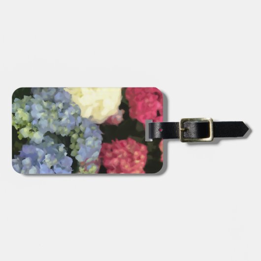 Étiquette À Bagage Peinture numérique à fleurs bleu et rose Hydrangea (Devant horizontal)