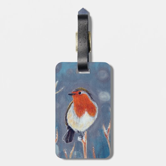 Étiquette À Bagage Peinture Robin d'hiver (Dos Vertical)
