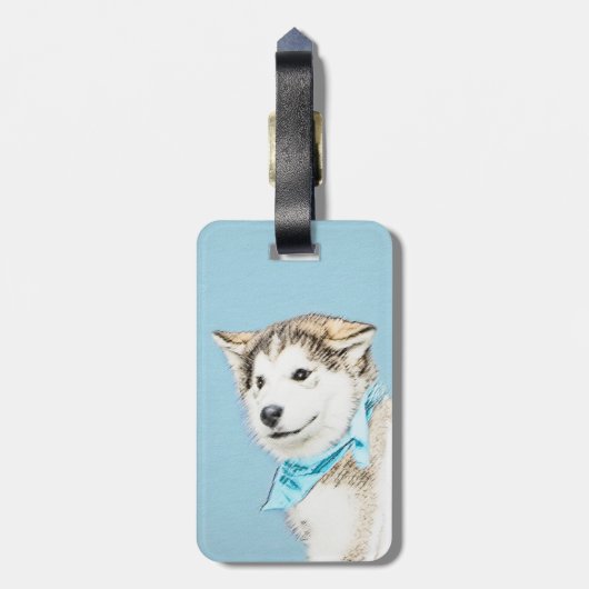 Étiquette À Bagage Peinture Sibérienne Husky Puppy - Art Chien origin (Dos Vertical)
