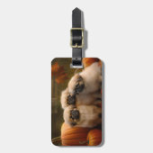 Étiquette À Bagage Pekingese Chiot Automne Citrouille délice (Devant Vertical)