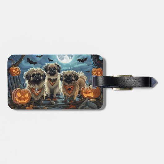 Étiquette À Bagage Pékingese Halloween Éffrayant (Dos horizontal)