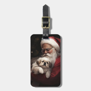 Étiquette À Bagage Pékinois avec le Père Noël Noël Festive