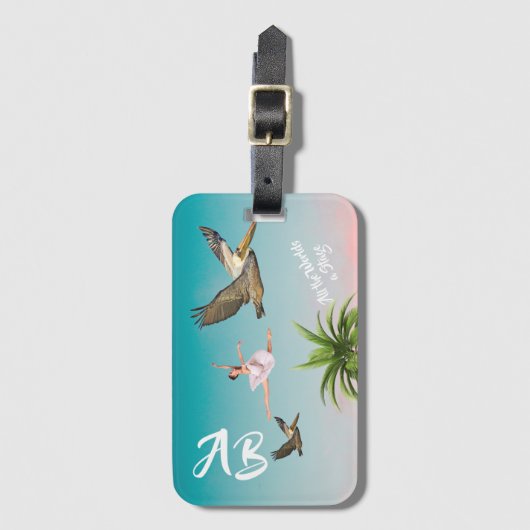 Étiquette À Bagage Pelicans Palm tree Beach Sky (Devant Vertical)