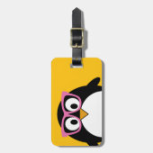 Étiquette À Bagage Penguin Hipster - Joli dessin en rose jaune (Devant Vertical)