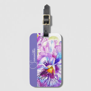 Étiquette À Bagage Pensée Violette Fleur de Fille Nom Floral Aquarell