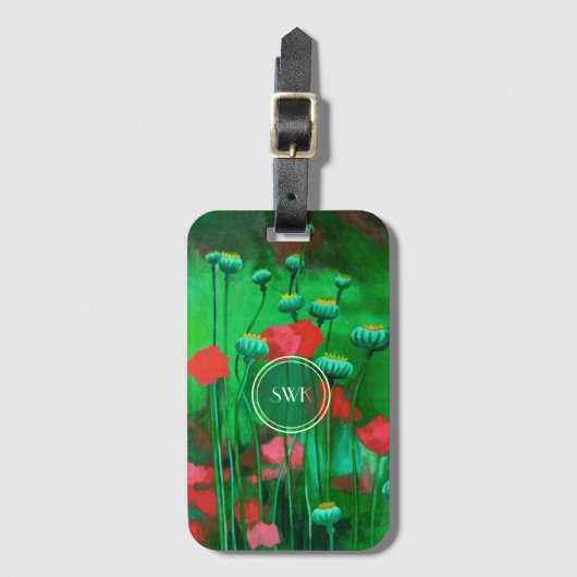 Étiquette À Bagage Pépites rouges et vertes, fleurs Modèles d'art flo (Devant Vertical)