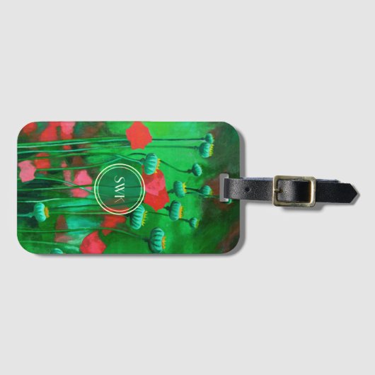 Étiquette À Bagage Pépites rouges et vertes, fleurs Modèles d'art flo (Devant Horizontal)