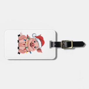 Étiquette À Bagage Père Noël de Noël cochon chapeau de vacances de No