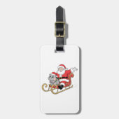Étiquette À Bagage Père Noël Riding Sleigh avec Moo Deng Baby Hippo (Devant Vertical)