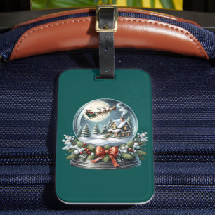 Étiquette À Bagage Père Noël Sleigh Ride in Snow Globe Wonderland