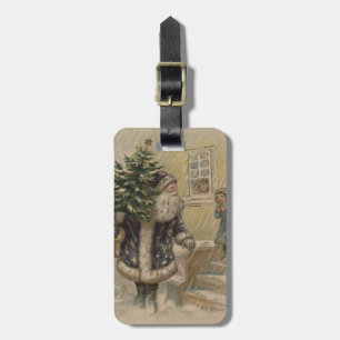 Étiquette À Bagage Père Noël Vintage Neige Arbre de Noël