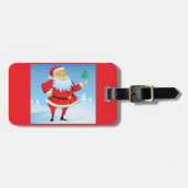 Étiquette À Bagage Père Noël Whimsical avec Mini Arbre de Noël (Devant horizontal)