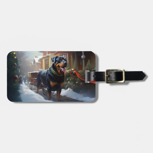 Étiquette À Bagage Période de fêtes de Noël Rottweiler (Devant horizontal)