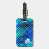 Étiquette À Bagage Perles de sirène et échelles Monogramme bleu ID600 (Devant Vertical)