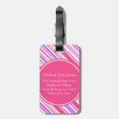 Étiquette À Bagage Perles et rayures rose violet porte-bagages (Dos Vertical)