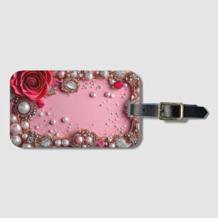 Étiquette À Bagage Perles et une rose rouge détaillée