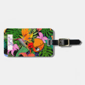 Étiquette À Bagage Perroquet, Feuilles de palme, Monogramme de Caudat (Devant horizontal)