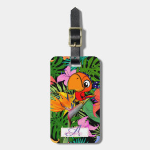 Étiquette À Bagage Perroquet, Feuilles de palme, Monogramme de Caudat