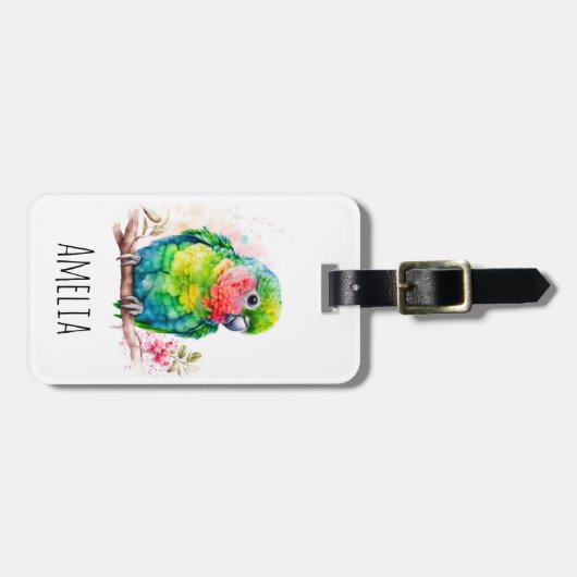 Étiquette À Bagage Perroquet vert - Bébé mignon oiseau (Devant horizontal)