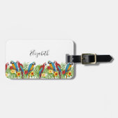 Étiquette À Bagage Perroquets blanc rouge bleu tropical (Devant horizontal)