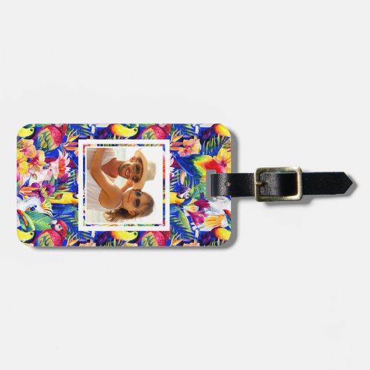 Étiquette À Bagage Perroquets faits sur commande d'aquarelle de photo (Devant horizontal)