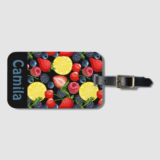 Étiquette À Bagage Personalized Berries & Citrus Pattern  (Devant Horizontal)